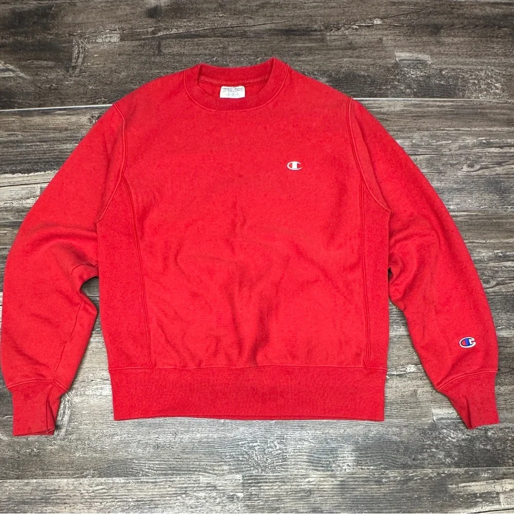 Champion Reverse Weave Red Crewneck Sweatshirt Small Spellout Logo GUC